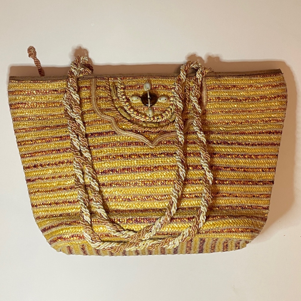 Woven Shoulder Rope Strap Tote Bag with Boho Detailing Indie Hippie Beach Resort